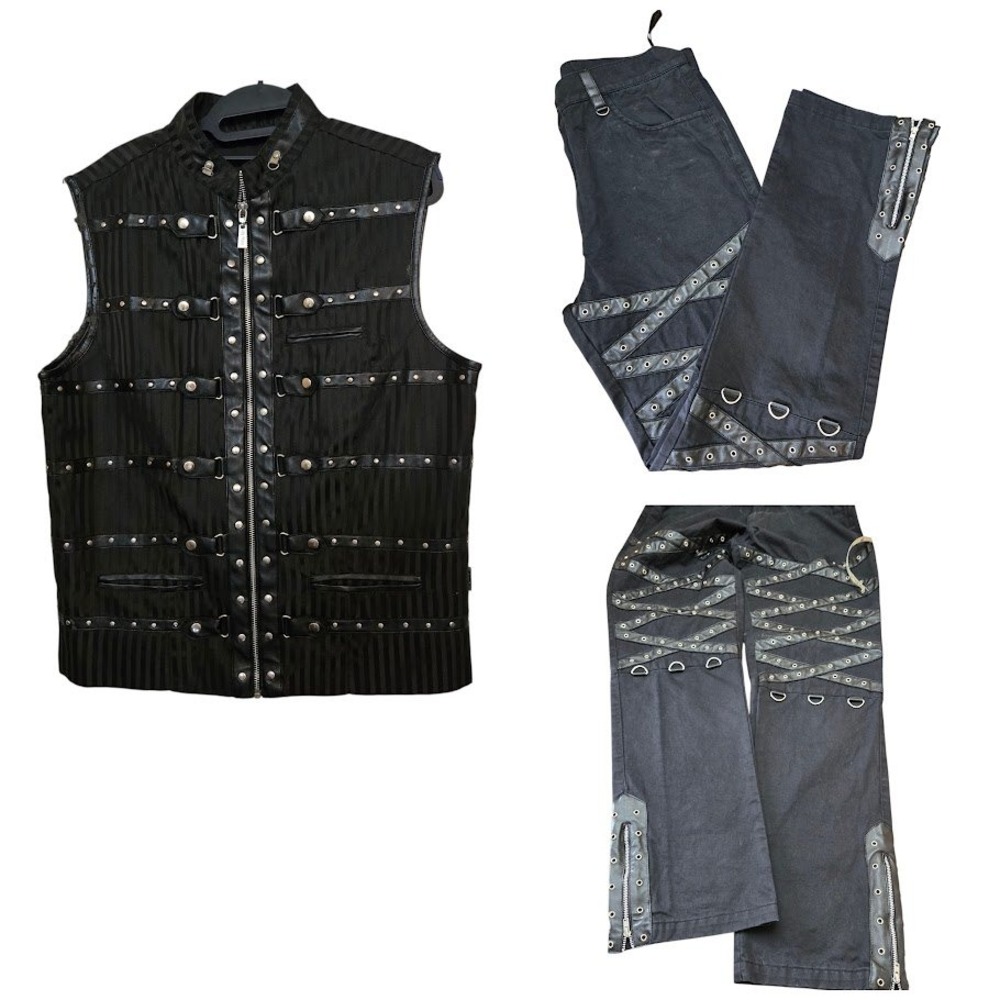 Vintage Goth‎ Men's Studded Vest & D Ring Pants 2 Pc Set Sz L READ DESC